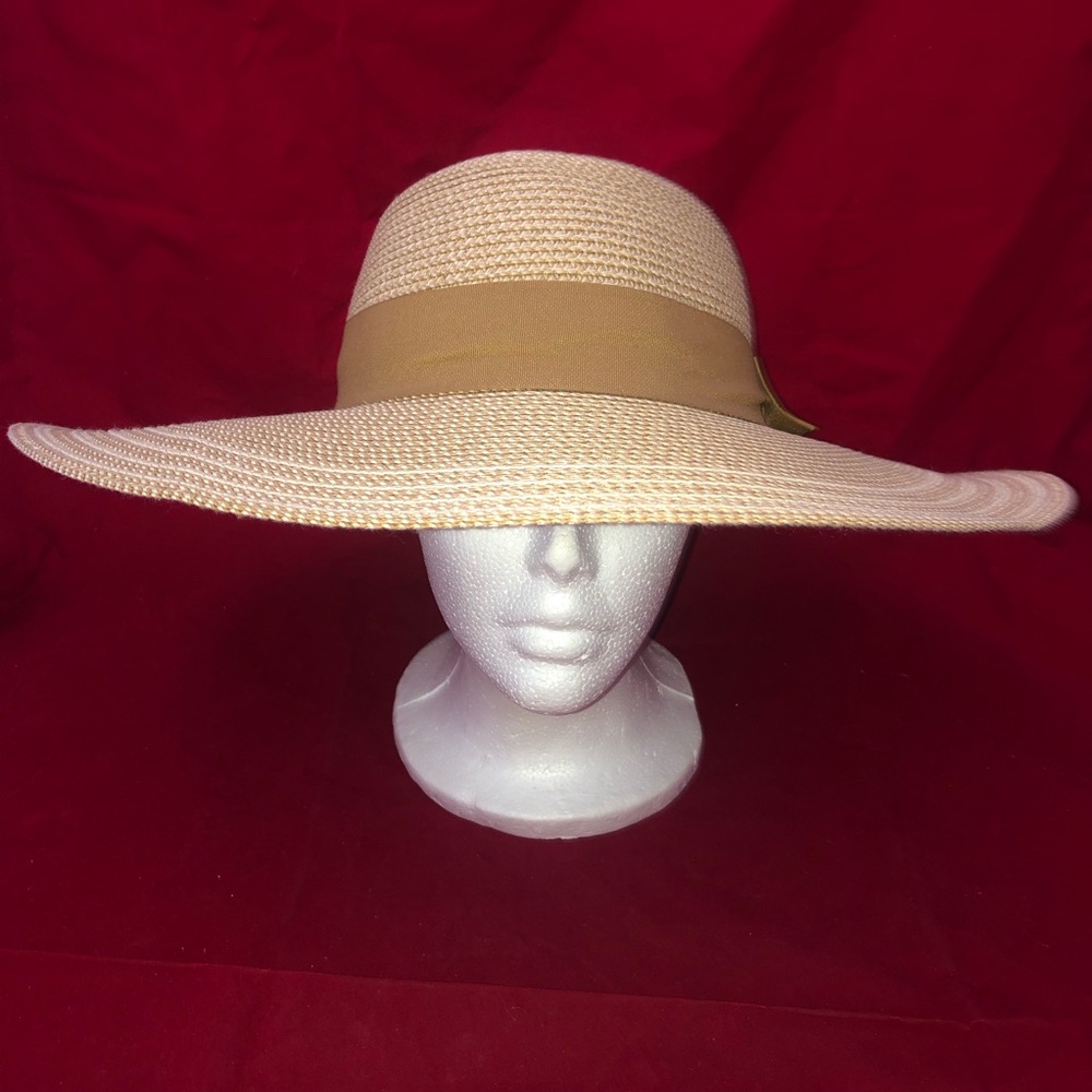 Magid Hats Womens Wide Brim Floppy Sun Hat 100% Paper Beige Two Tone With Bow - Picture 3 of 7
